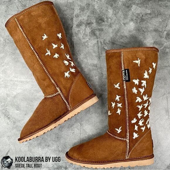 UGG Shoes - UGG KOOLABURRA PEACE TALL BOOTS CHESTNUT SUEDE SHEEPSKIN FLYING BIRDS DOVE FLOCK
